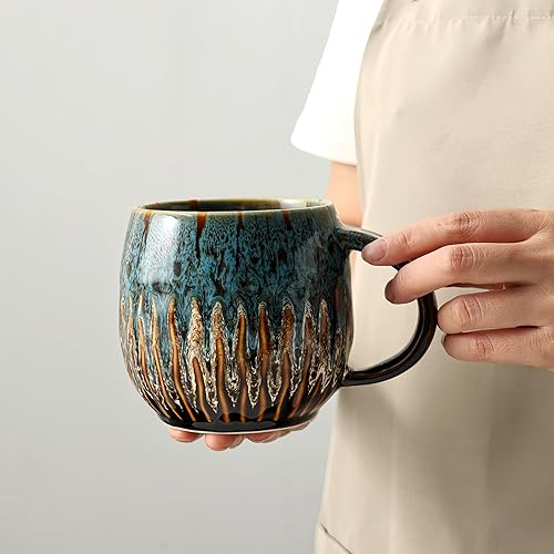 20oz Large Coffee Mug - Unique Handcrafted Look Ceramic Cup, Large Tea Mug, Microwave & Dishwasher Safe (blue) - Blue