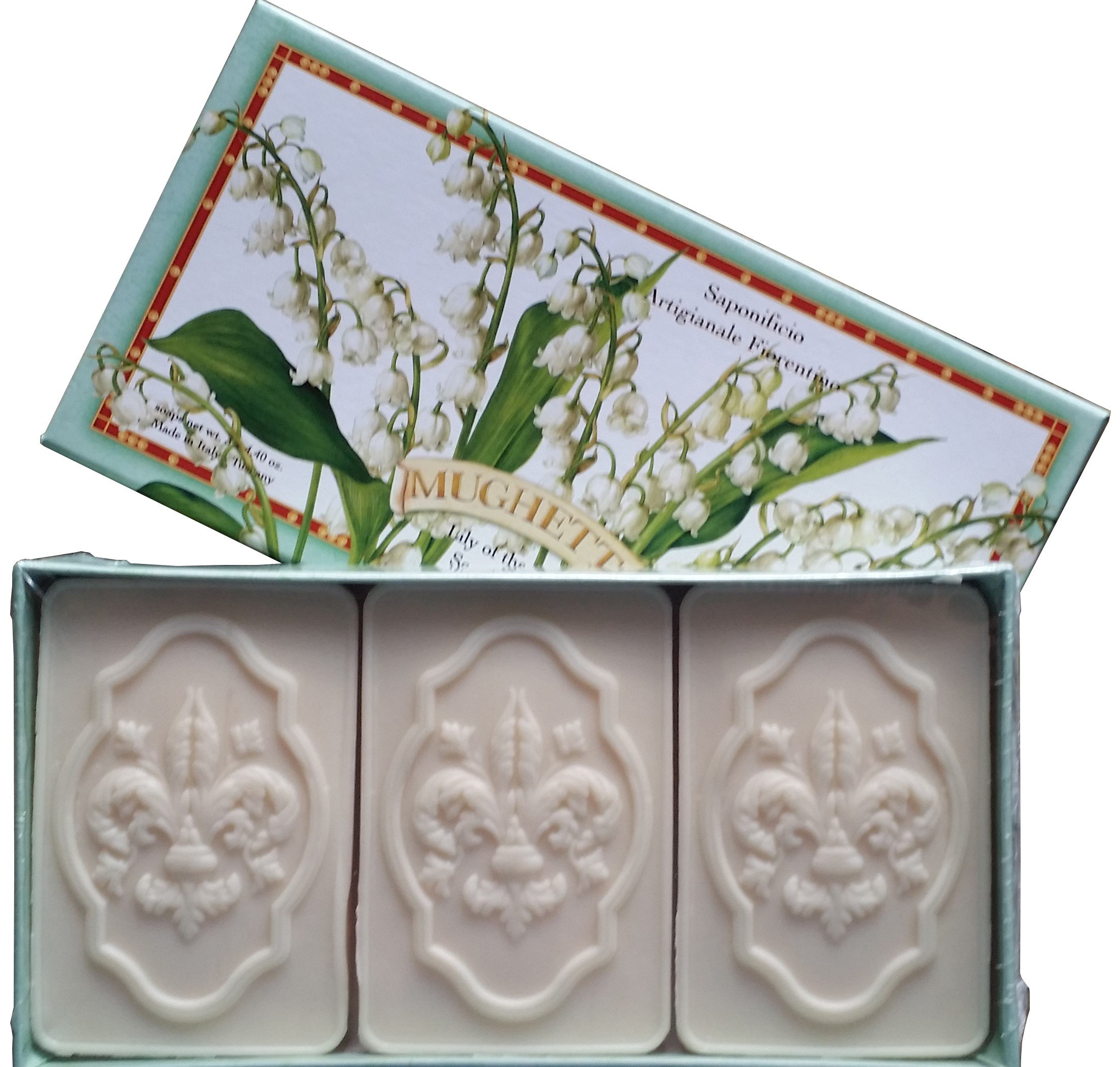 Saponificio Artigianale Fiorentino Lily Of The Valley (Mughetto) 3 x 4.40 Ounce Bars Gift Soap Set.