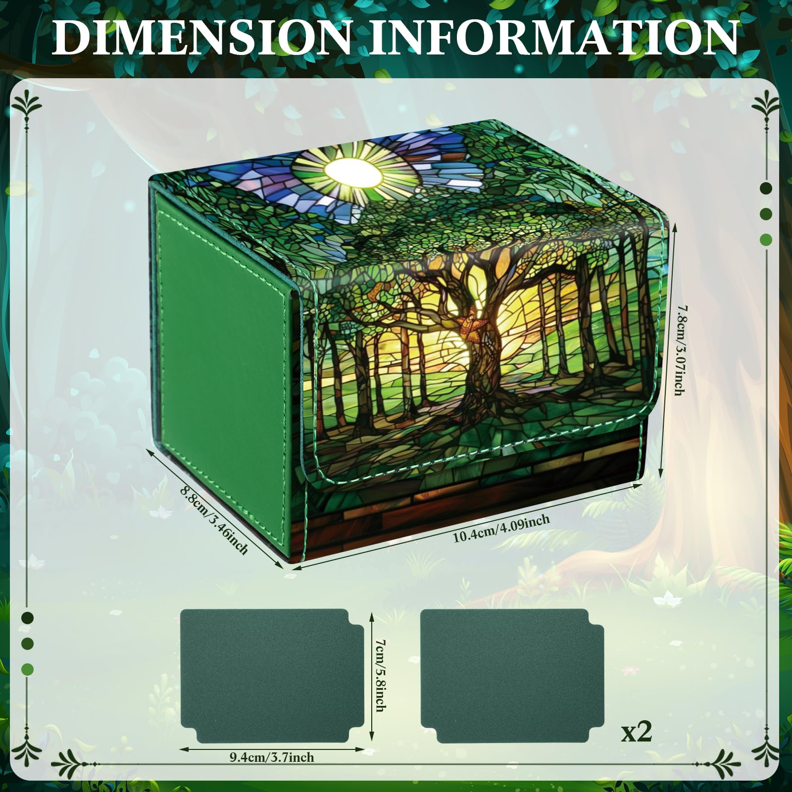 Wonderjune PU Leather Card Deck Storage Box for Strong Magnet Storage Card Box with 2 Dividers for TCG CCG(Green,Tree)