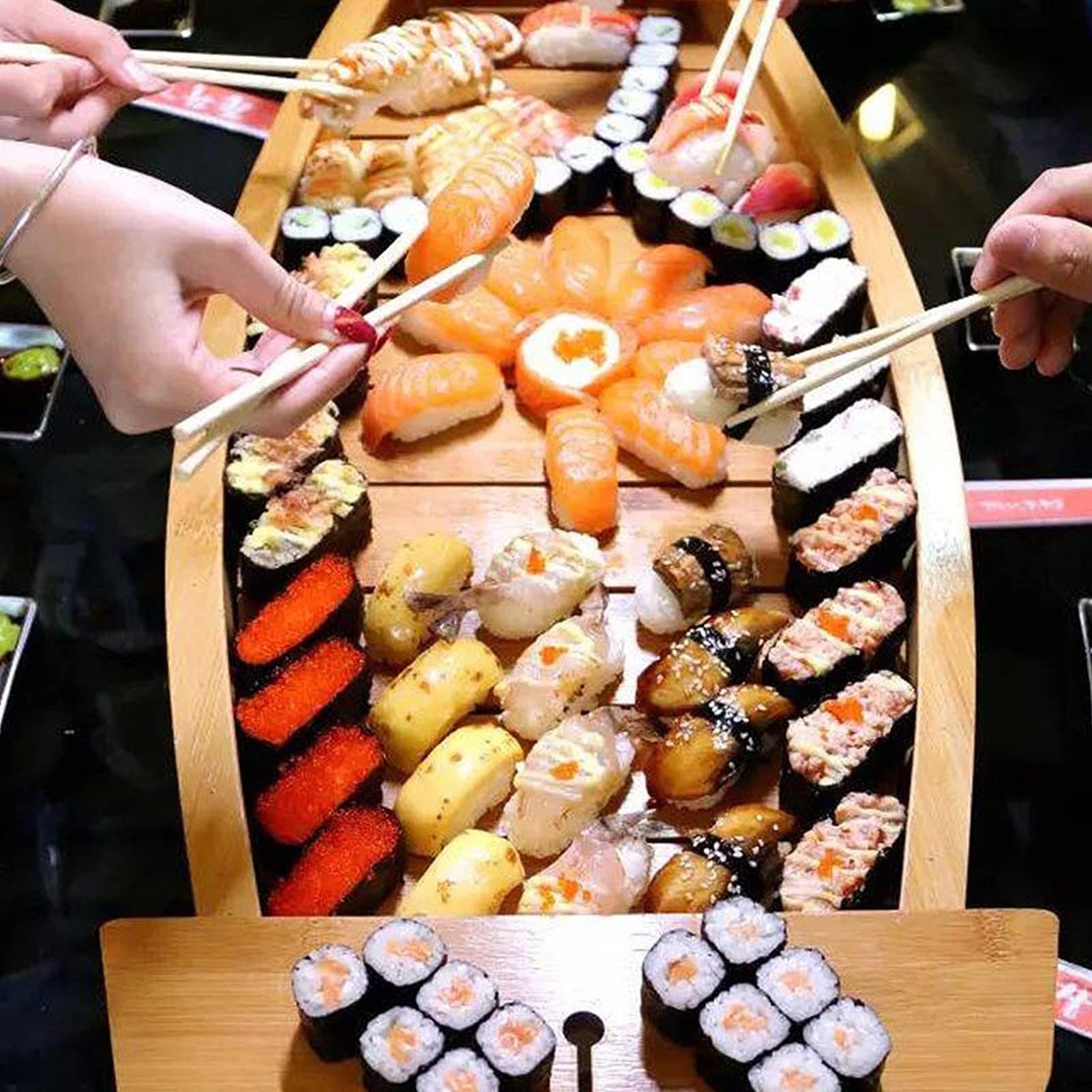 Bateau à Sushi Japonais en Bambou, Plateau De Service, Assiette à Sushi Sashimi, en Forme De Bateau, RéCipient à Saumon Et Fruits Mer, pour Restaurant/Assiette Maison
