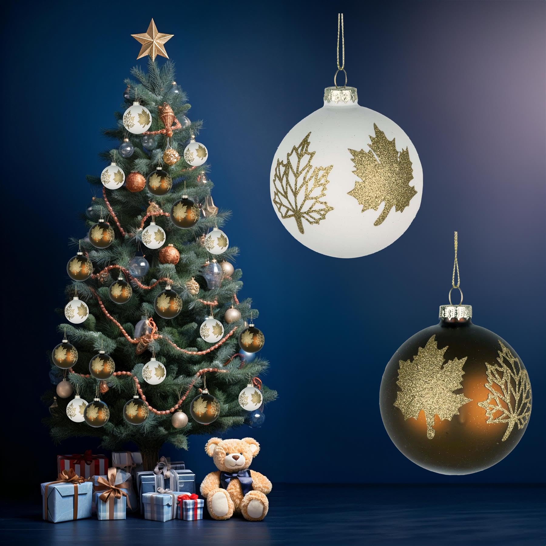 12Pcs/80mm Glass Baubles Christmas Tree Balls Spheres Hanging Ornaments Set Assorted Designs Xmas Tree Decorations - Image 4