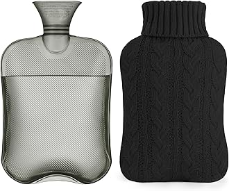 samply Hot Water Bottle with Knitted Cover, 2L Hot Water Bag for Hot and Cold Compress, Hand Feet Warmer, Ideal for Menstrual Cramps, Neck and Shoulder Pain Relief,Black