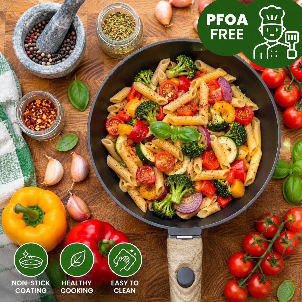 Royal Swiss® Set de casseroles 6 pièces avec poignée amovible – 14/16/18/20 cm + couvercle en verre universel – Induction tous feux – Empilable, gain de place