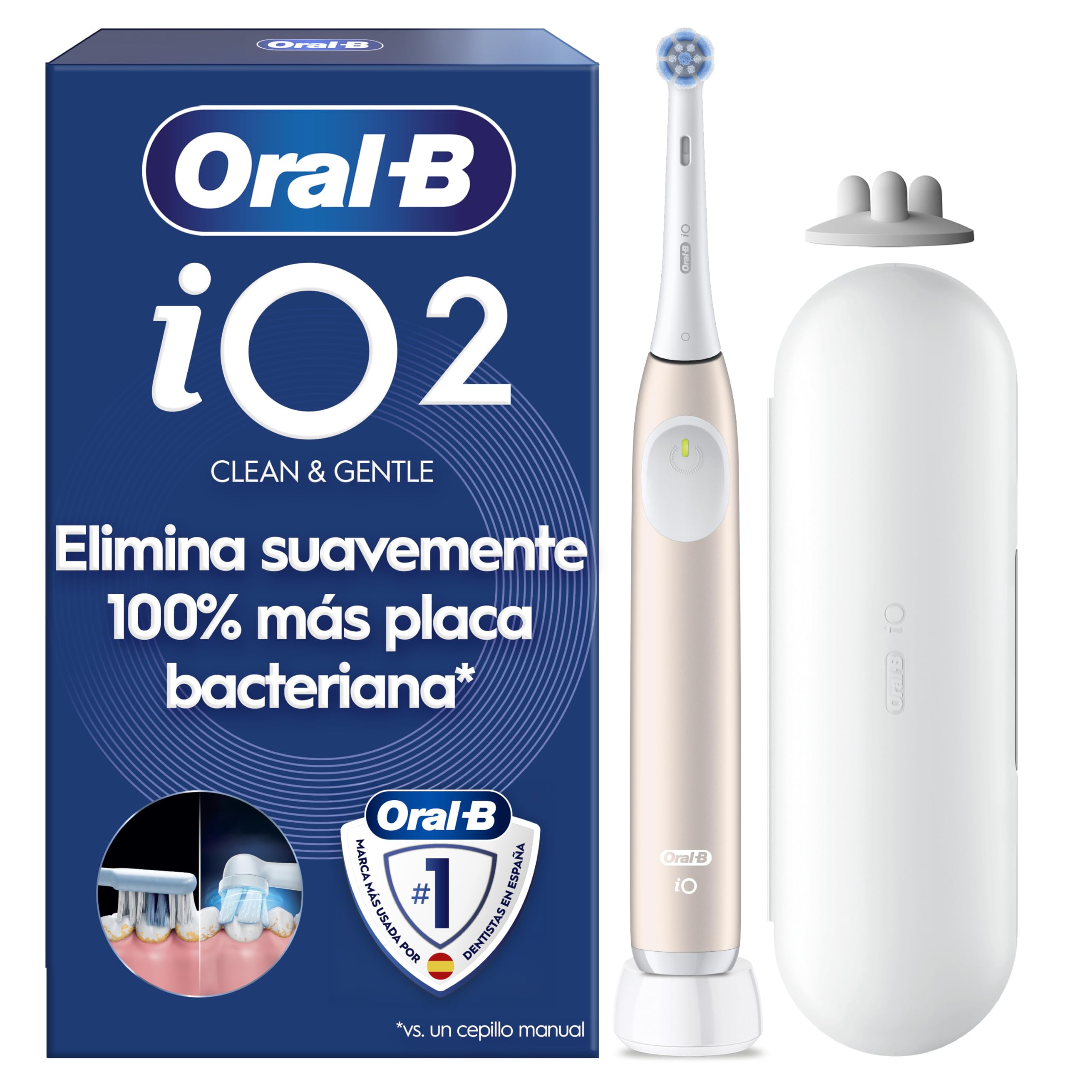 Oral-B iO 2 Cepillo de Dientes Eléctrico, 1 Cabezal, Rosa Suave - Cepillo Dental con 3 Modos de Cepillado, Sensor de Presión, Temporizador, Estuche de Viaje, Portarrecambios, Batería de Larga Duración