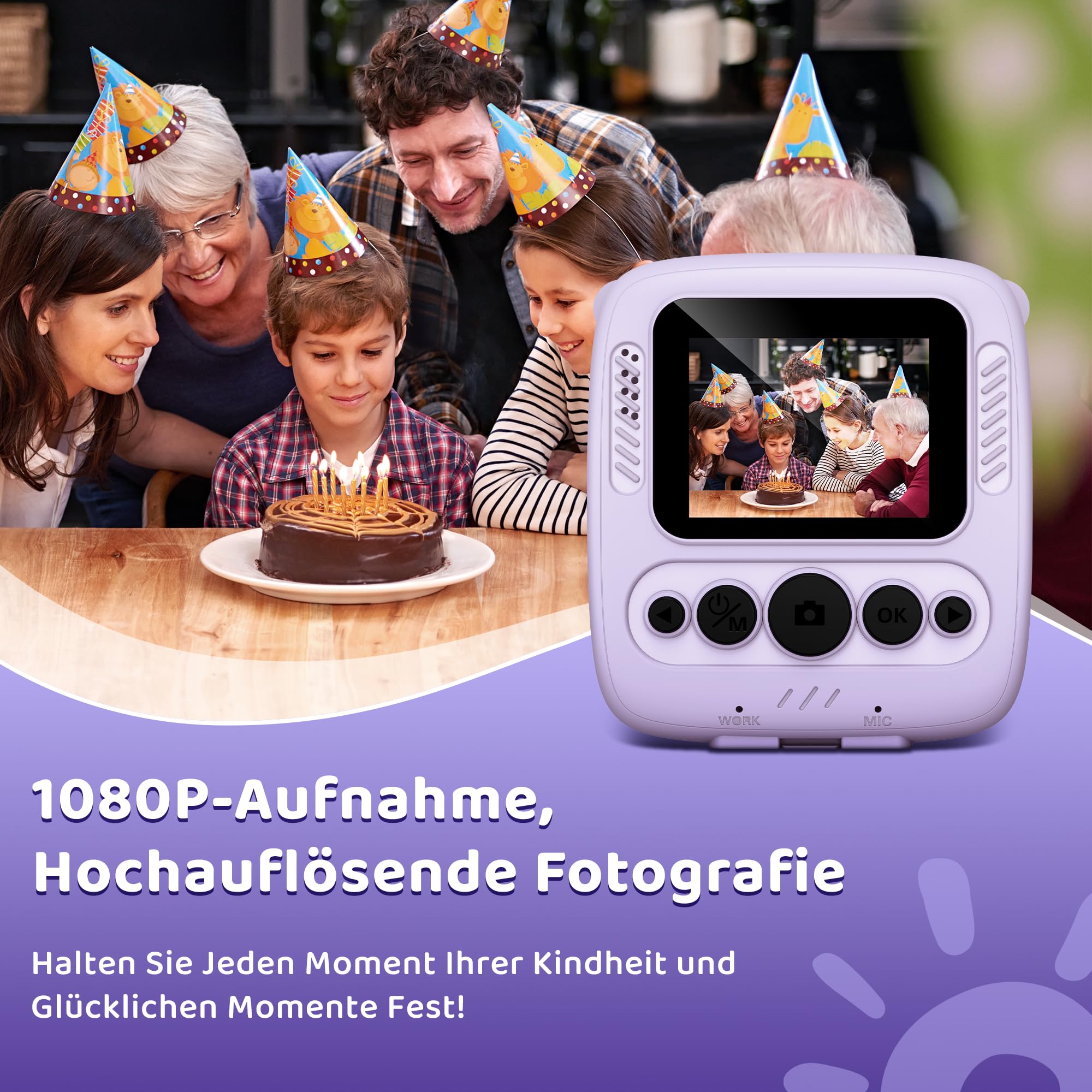 Kamera Sofortbildkamera, Kamera mit Karte & 4 Bände Druckpapier, 48MP Sofortbildkamera mit 1080P Digitalkamera für, Geschenke für Mädchen und Jungen von 3 bis 12 Jahre