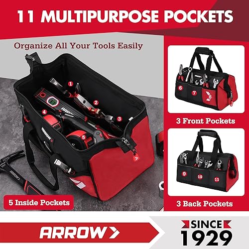 Miniatura 4 de ARROW - Bolsa de herramientas resistente de 14 pulgadas con pies antideslizantes, bolsa organizadora de herramientas con banda reflectante, tela