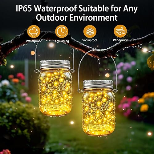Miniatura 6 de ZNYCYE Luces solares en tarro de masón para exteriores, paquete de 12 30 luces LED de luciérnaga, tapas solares para tarros de masón, tiras de luces
