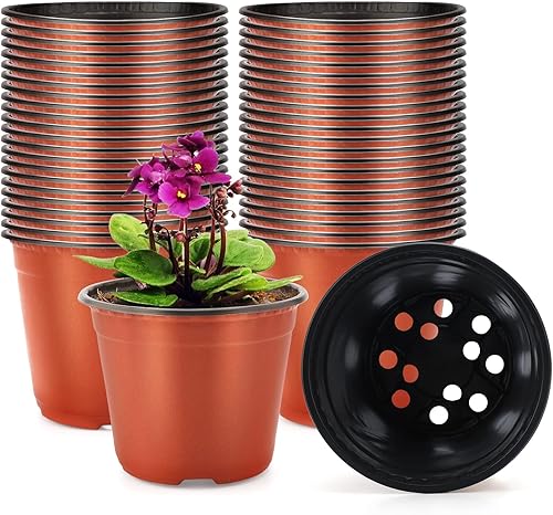 KINGLAKE 100 piezas de plantas de plástico de 6 pulgadas, macetas de vivero, plantas de semillero, contenedor de plantas de flores, macetas de