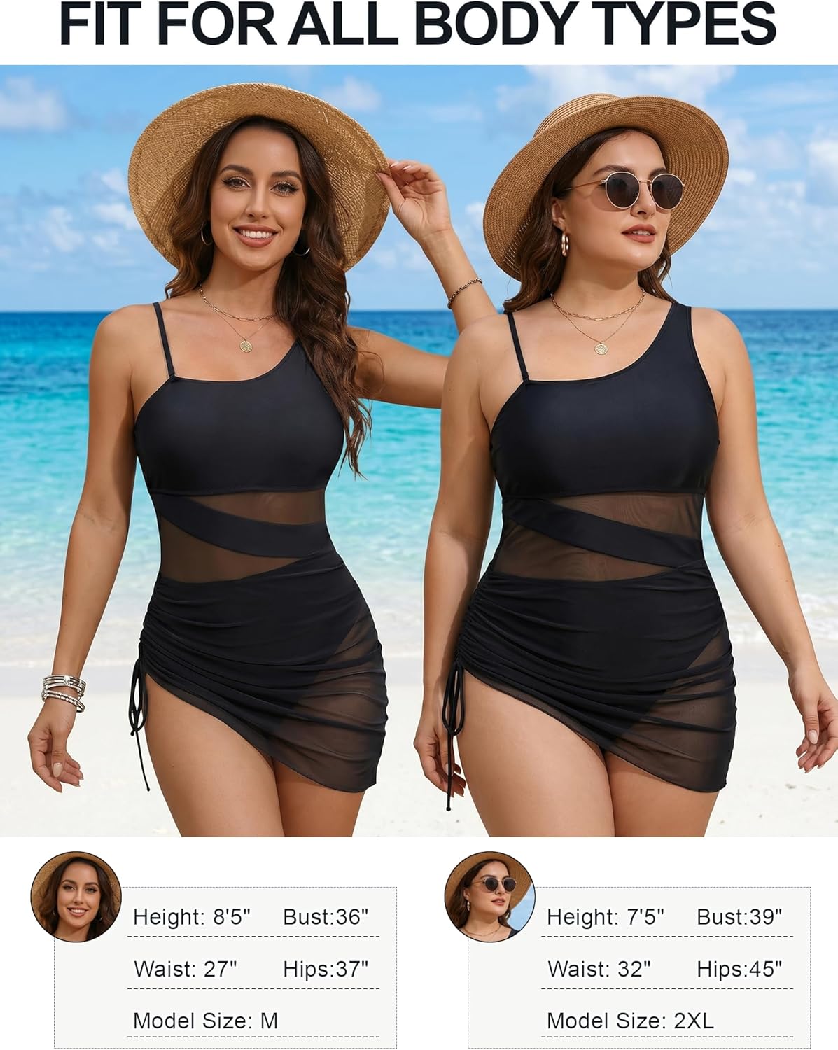 Womens One Piece Swimsuits Tummy Control Bathing Suit with Mesh, Full Coverage Slimming Swim Suit with Padded