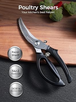 2-Piece Kitchen Scissors Set Heavy Duty Poultry Shears & All-Purpose Kitchen Shears, Spring Loaded, Forged 3Cr14 Stainless Steel, Dishwasher Safe, Gift Box,