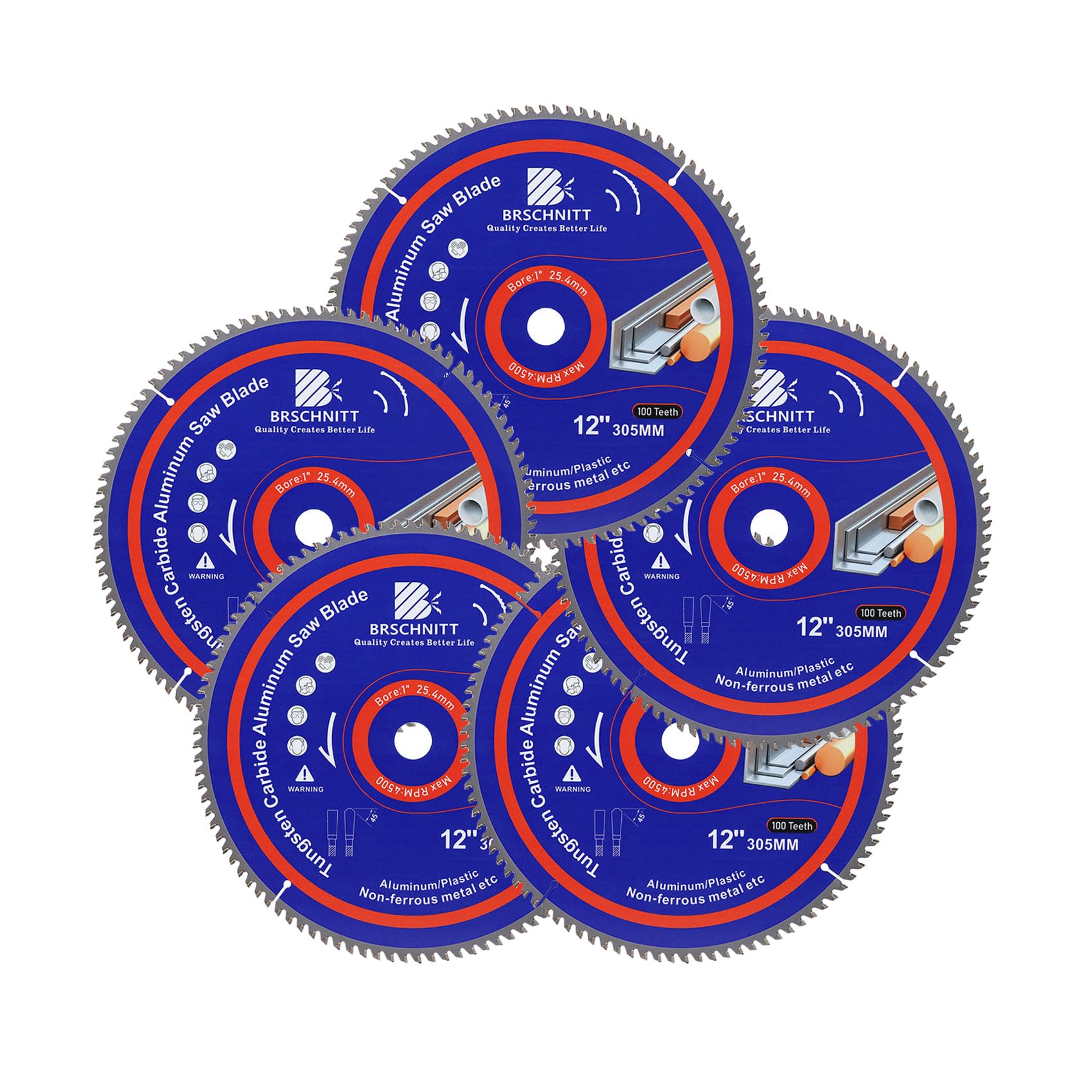 BRSCHNITT 305MM 100Tooth TCG Metal Saw Blade - Aluminium Cutting Circular Saw Blade for Aluminum Plastics and Non Ferrous 30/25.4MM Arbor（5pcs）