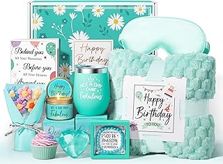 Birthday Gifts for Women Friendship, Unique Happy Birthday Gifts Basket for Mom Her Best Friend Sister Wife Girlfriend Coworker, Luxury Self Care Box Ocean Relaxing Spa Gifts Set for Women w/Blanket