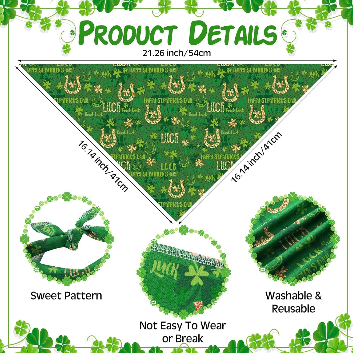 Paterr 100 Pieces Dog Bandanas Bulk St. Patrick's Day Pet Handkerchief Shamrocks Soft Triangle Bibs Cute Kerchief Adjustable Washable Pet Scarf Costume Accessory for Small Medium Dogs Puppy Cats