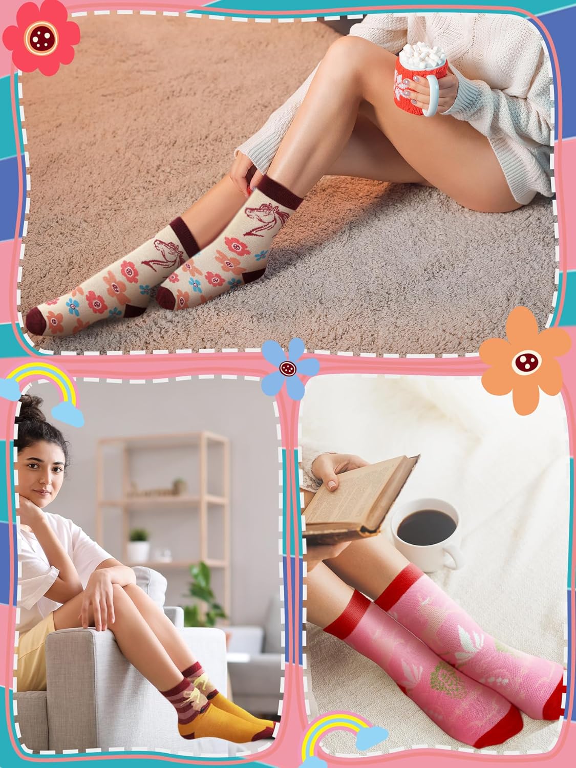 Jeyiour 12 Pair Valentine Horse Socks for Girls Teen Gifts Novelty Cotton Crew Socks Gifts for Women Men Horse Lovers Cowgirl Equestrian Party Favor - Image 6