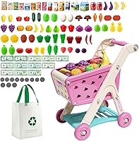 Vista 10 de Set de Juguetes de Carrito de Compras de 102 Piezas para Niños con Comida y Accesorios de Simulación, Perfecto para Edades de 3+