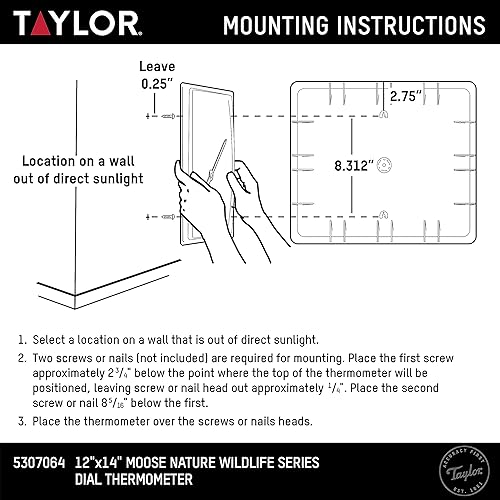 Miniatura 5 de Taylor Nature Series - Termómetro de esfera de alce para interiores y exteriores, decoración de pared fácil de leer para patio, piscina, patio,