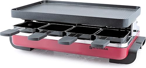 Swissmar Raclette para 8 personas con parrilla de hierro fundido reversible color negro