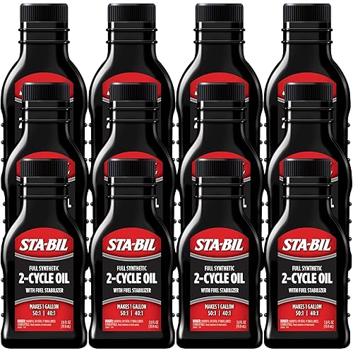 STA-BIL Full Synthetic 2-Cycle Oil - With Fuel Stabilizer For Up To 12 Months Protection - 1 Gallon Multi-Mix - 50:1/40:1 Mix Ratios - Low Smoke Formula, 2.6 fl. oz. (22403-12PK)