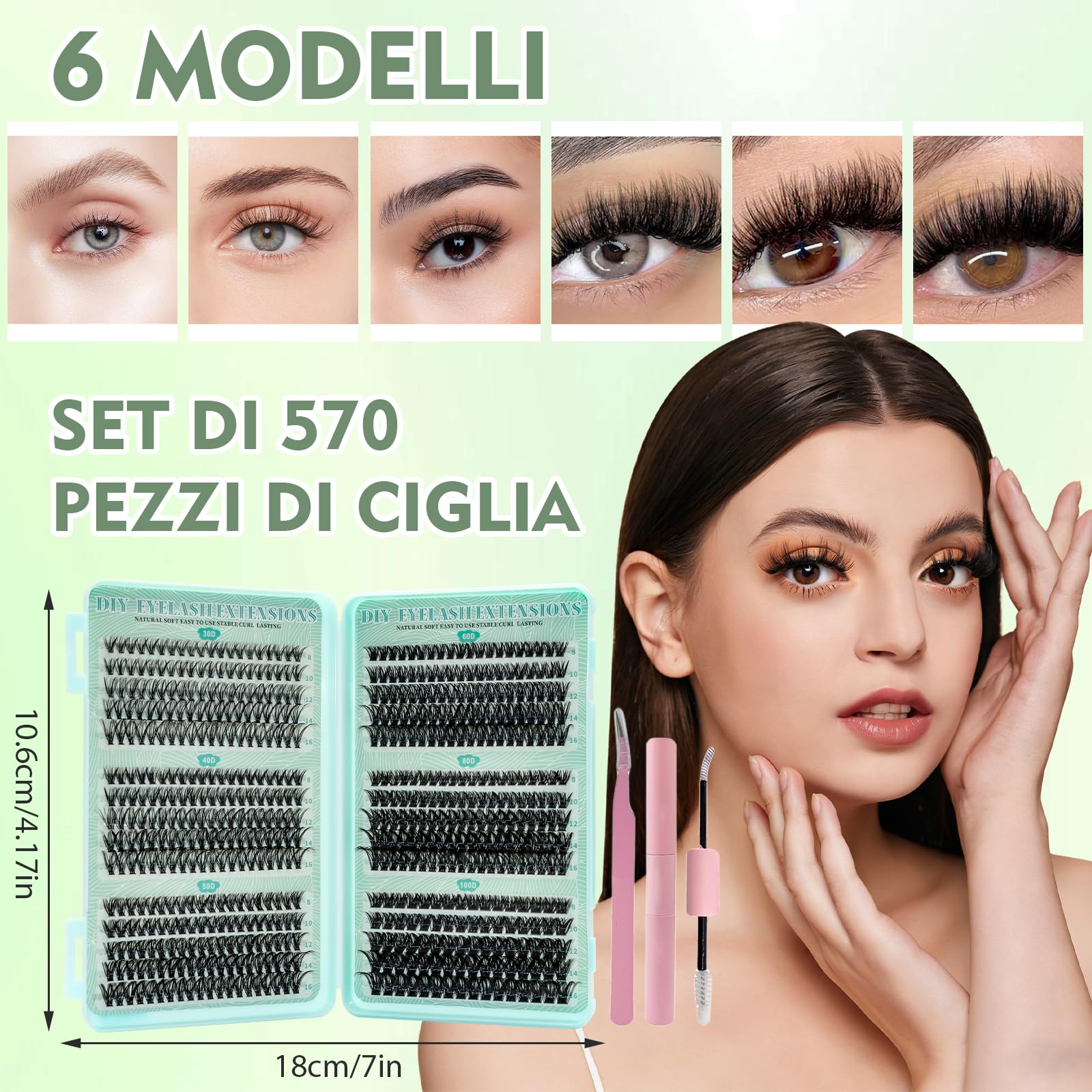 VEGCOO 570 Pezzi Ciglia Finte Extension Ciglia 30-40-50-60-80-100D Curl Ciglia-Finte Ciuffetti per Estendere le Ciglias a Casa Eyelashes Naturali per Ragazze e Donne Principianti con Accessori(8-16mm)