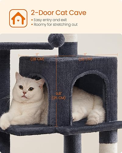 Miniatura 7 de Feandrea - Árbol para gatos de varios niveles para interiores, torre para gatos tipo condominio con 4 postes para rascar, 2 posaderos, hamaca y Gris