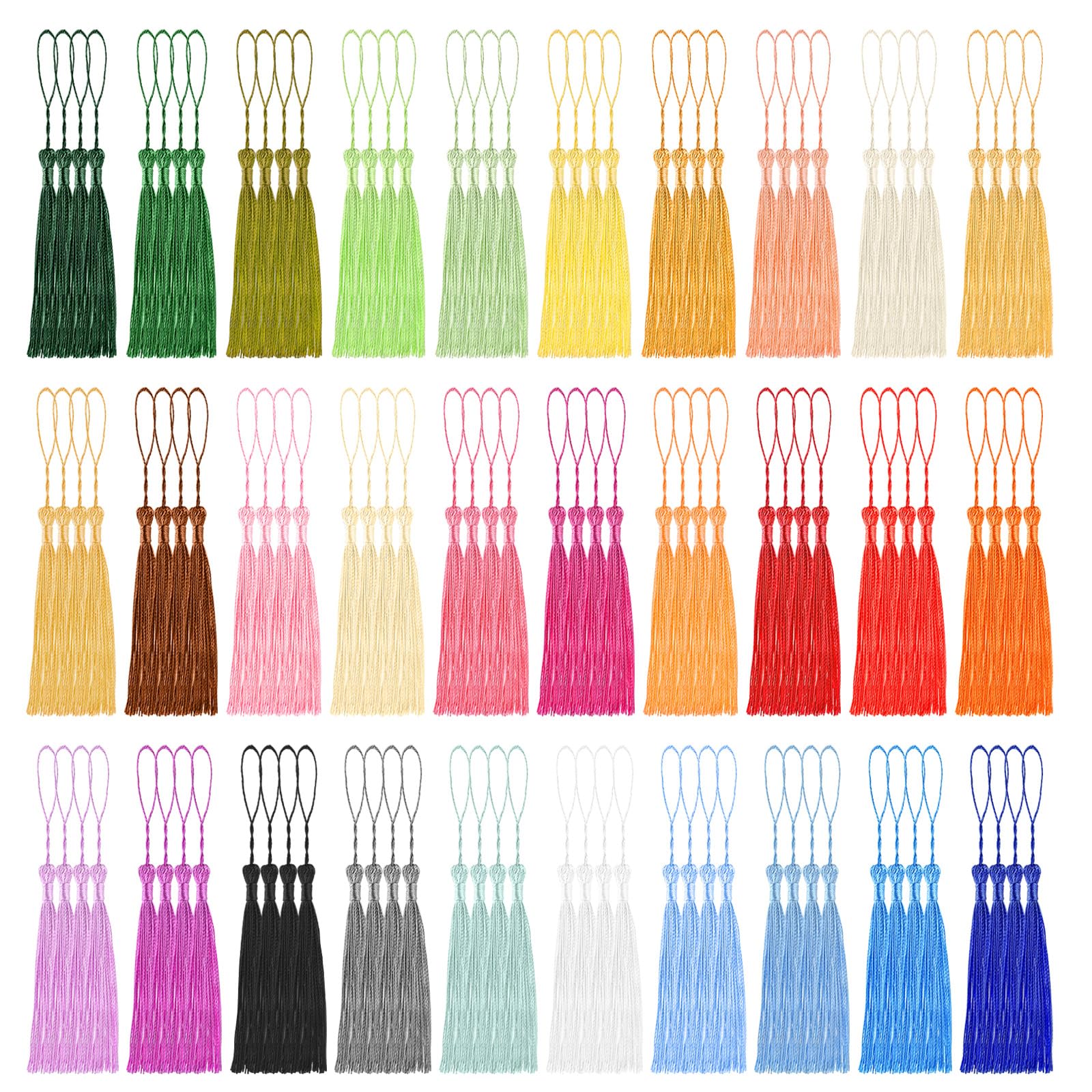 NACHLYNN 120 Pcs Bookmark Tassels Bulk 13cm/5 Inch 30 Colors Silky Handmade Soft Craft Mini Tassels for Jewelry Keychain Making