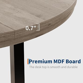 47 in Round Dining Table, Industrial Dinner Table for 4 to 6, Wooden Kitchen Table with Sturdy Metal Frame & Rustic Light Oak Finish, Circle Kitchen Table for Dining Room, Kitchen(No Chairs), Gray