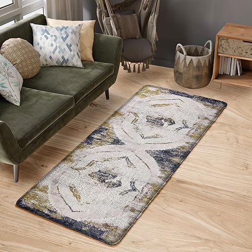 Alfombra tribal bohemia de 4 x 6 pies, lavable, persa envejecida, suave, de lana sintética, alfombra bohemia para dormitorio, cuarto de bebé,