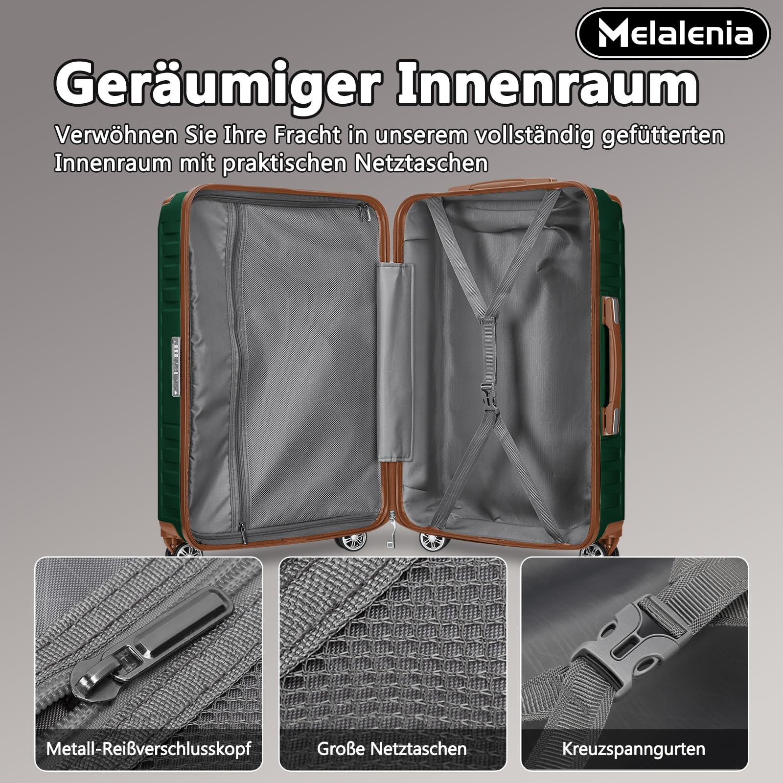 Melalenia Kofferset 7tlg Hartschale Leicht mit 4 Rollen und TSA-Schloss Der Gepäcksets Enthält 1 Kosmetikkoffer 1 Reisetasche und 1 Kulturbeutel Grün