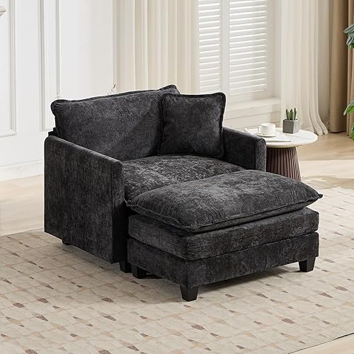 Miniatura 101 de Sofá seccional modular beige de 111.5", sofás seccionales grandes de 3 plazas para sala de estar, tela de chenilla marfil blanquecino, sofá nube de