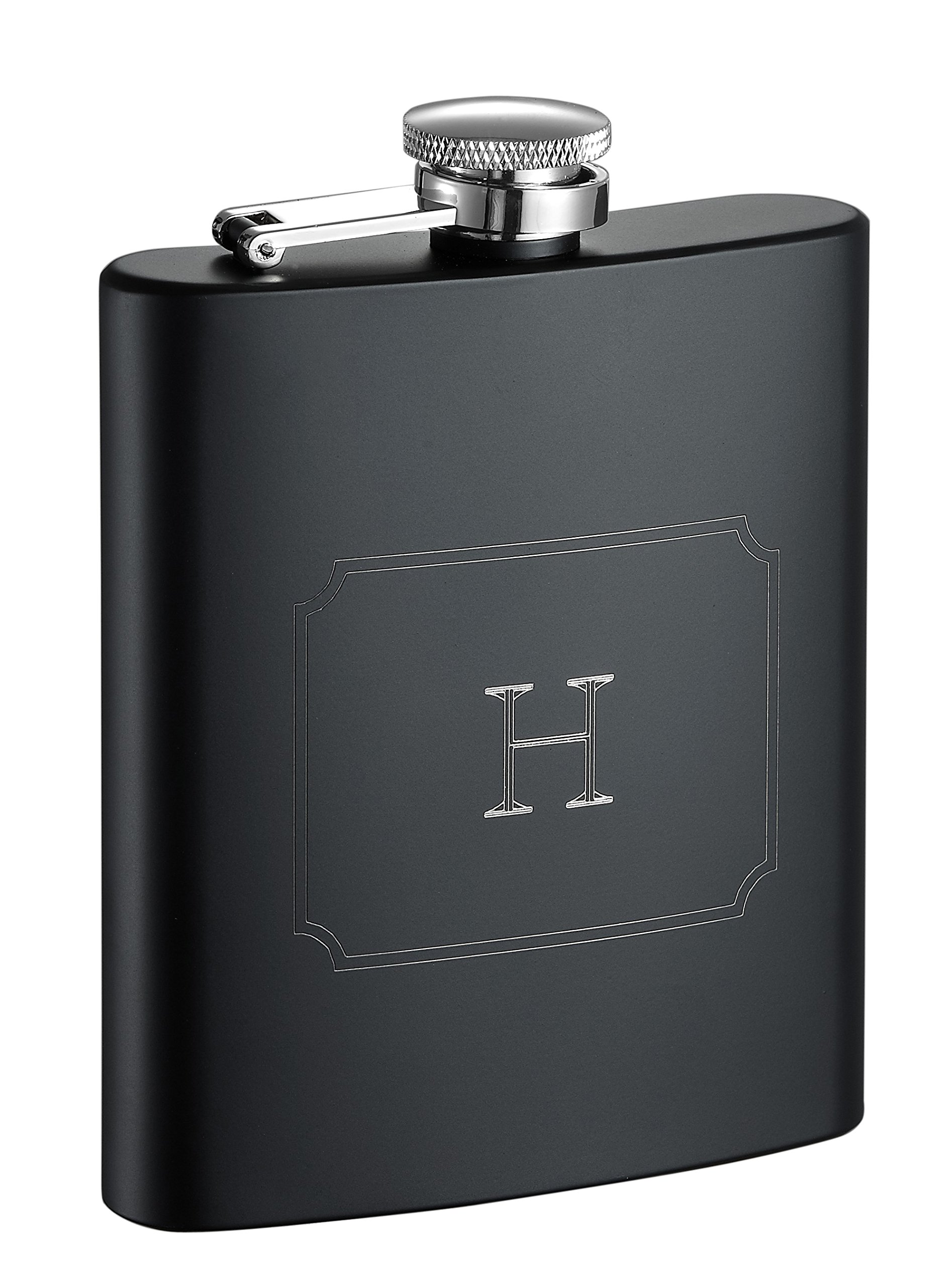 Visol Raven Personalized Flask with Initial Engraved, Monogram H, Black