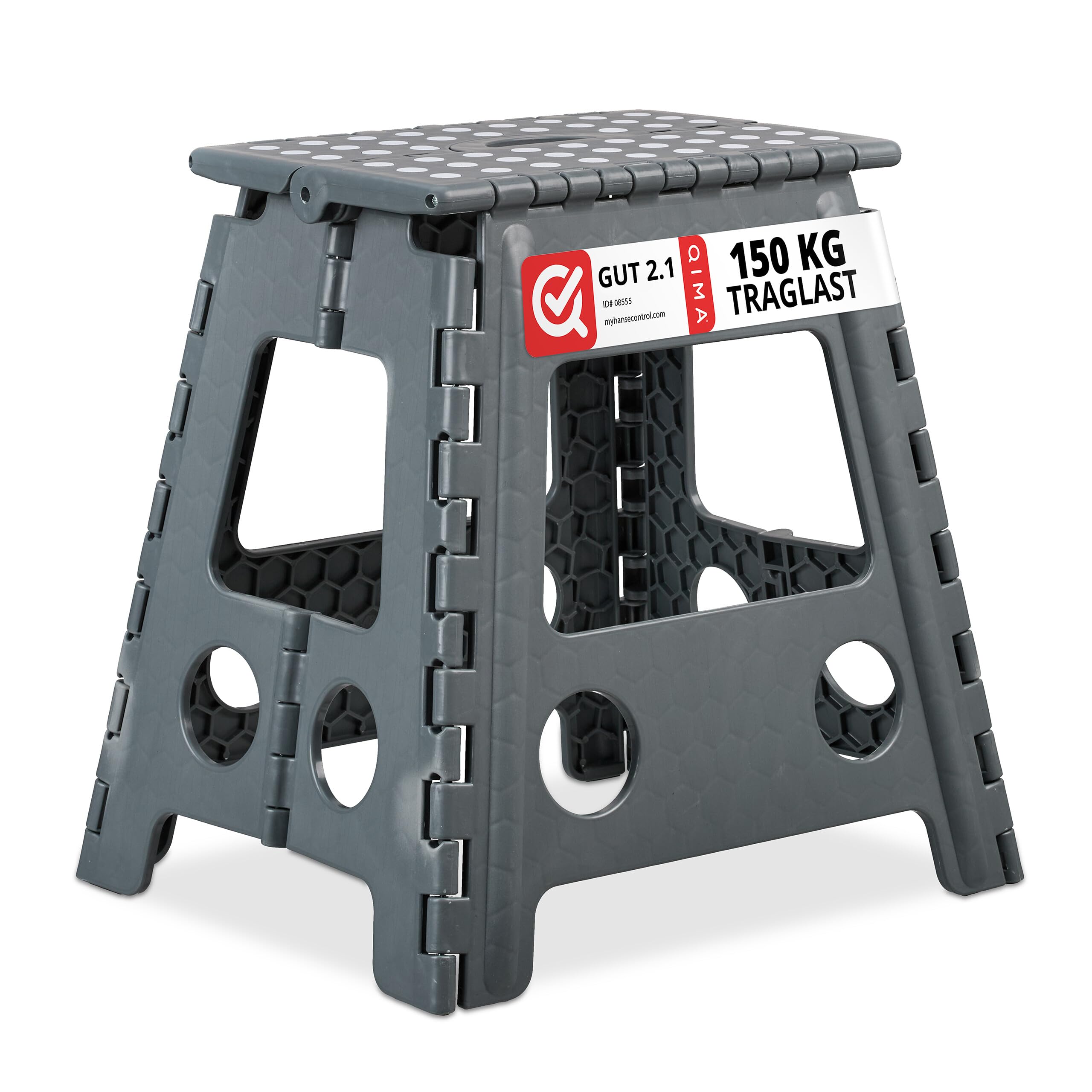 Relaxdays Folding Stool XL, Up to 120 kg, Plastic, Grey, 39.5 cm