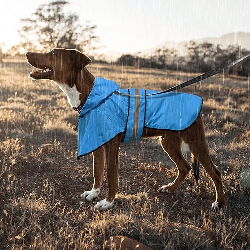 Vista 7 de Weesiber Impermeable para perro, impermeable reflectante para perro, con capucha, impermeable, ajustable, ligera, poncho para perros pequeños, Azul