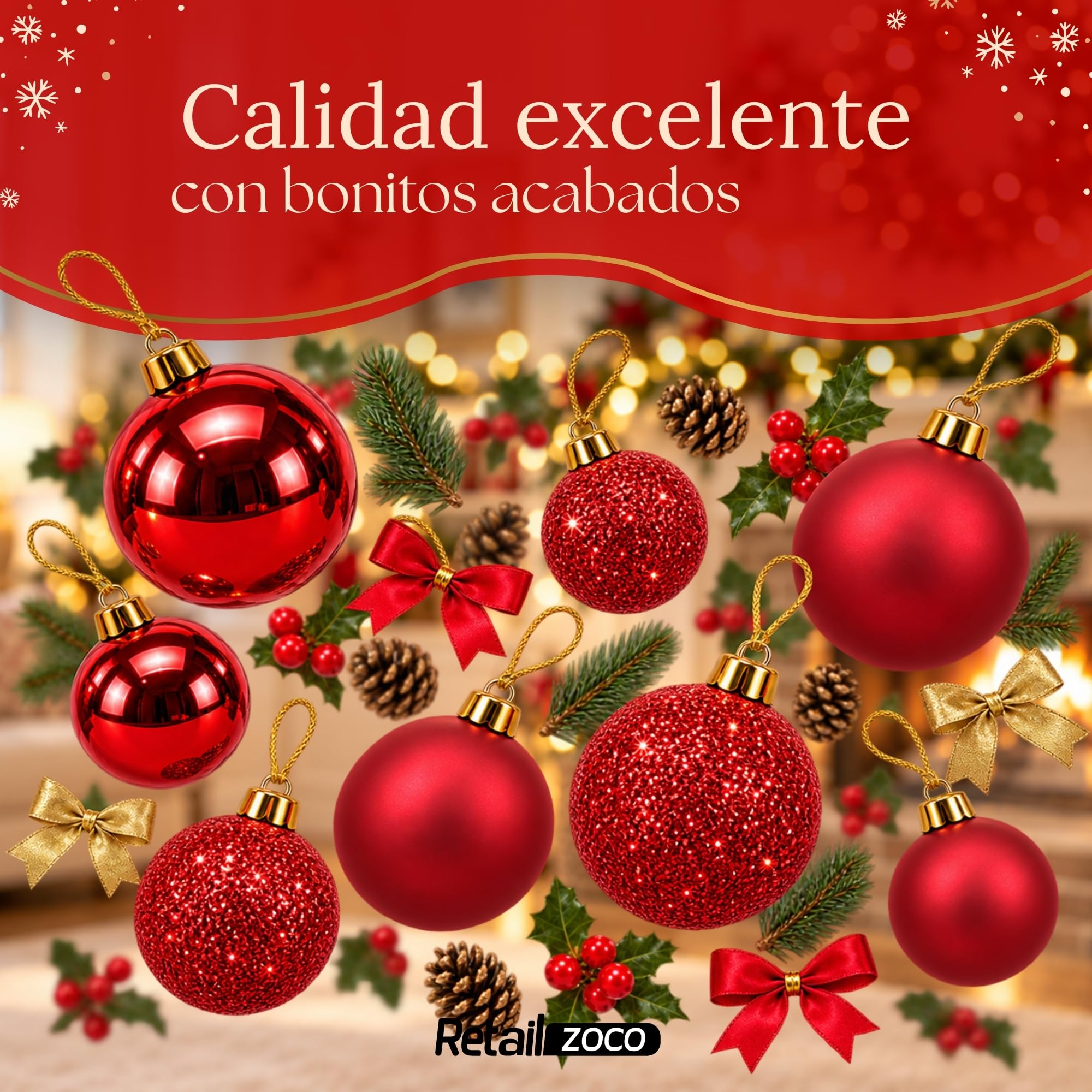 Bolas de Navidad, Adornos Arbol Navidad, 30 Piezas, Rojo Navidad - imagen 6