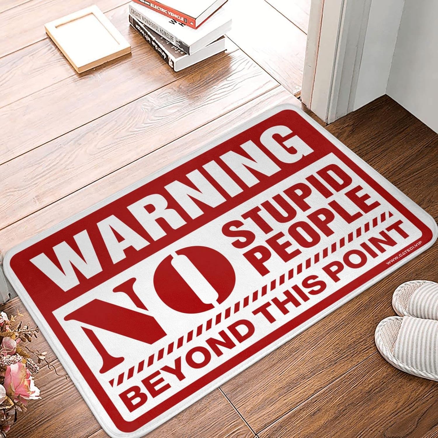 Funny Patio Decor Warning No Stupid People Beyond This Point Rug Outdoor Porch Decor Funny Gifts for Boss(Size:65X90CM), BMPBBPTFO-65X90CM