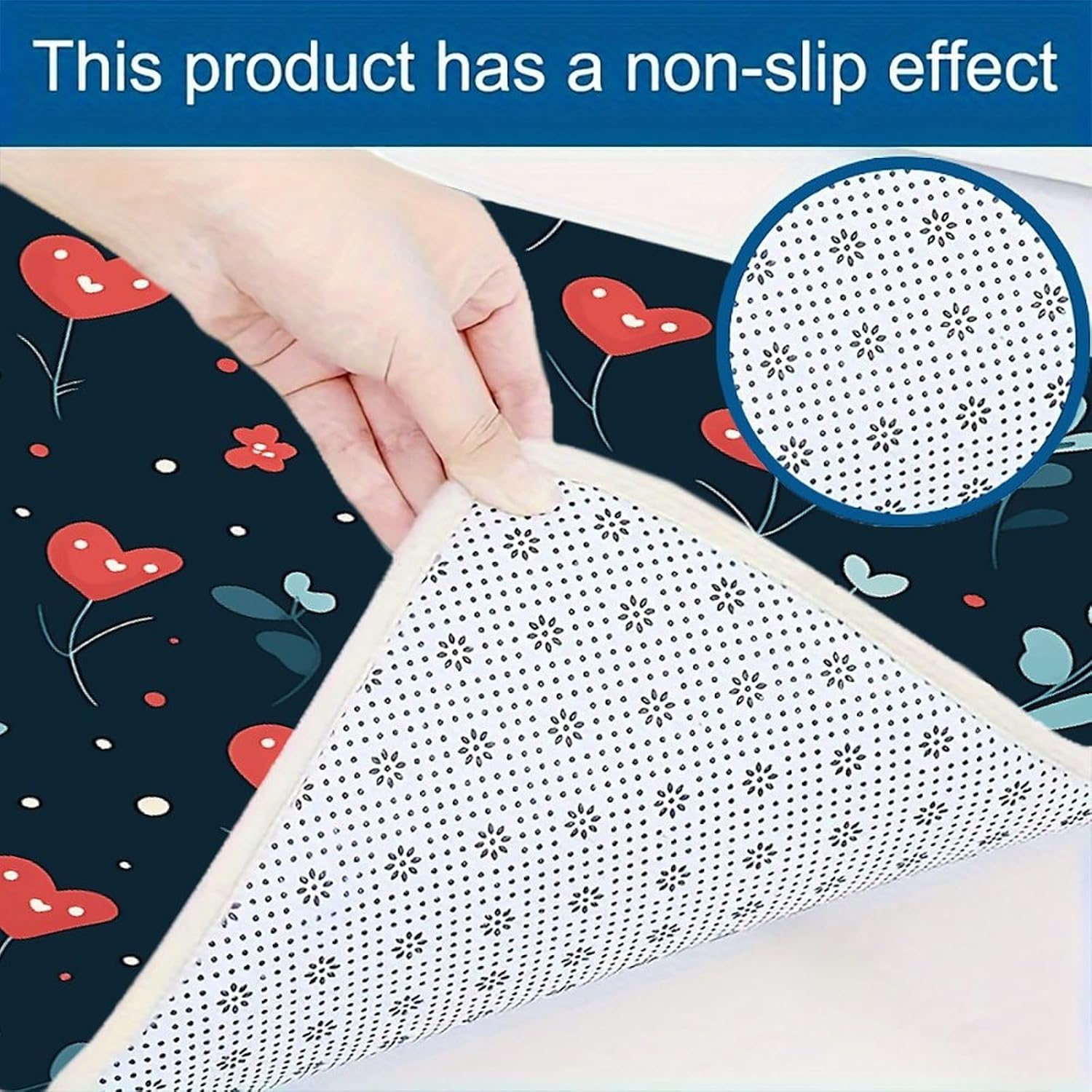Blue Flower Print 3-Piece Kitchen Rug Indoor Door Mat | Non-Slip Kitchen Mat for Profile Absorbent, Moisture-Wicking and Breathable for Bathroom Laundry Room Bedroom Home Decor