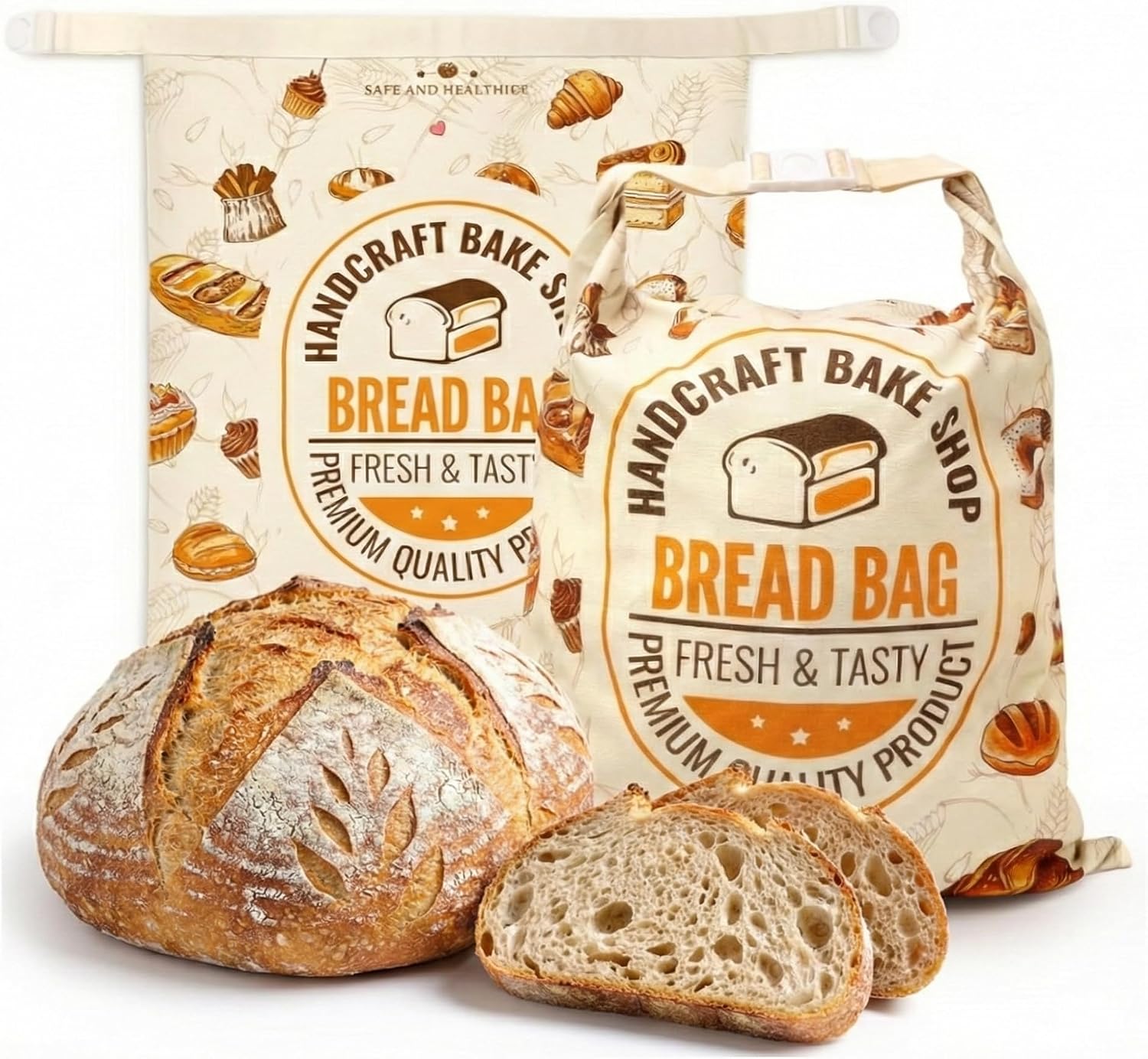 FWOAFTER 2 Pack Beeswax Bread Bags for Homemade Sourdough (13"x17") - Double Layer Cotton Lined Reusable Keeper - Breathable Buckle Closure for Artisan Loaves, Baguettes & Pastries