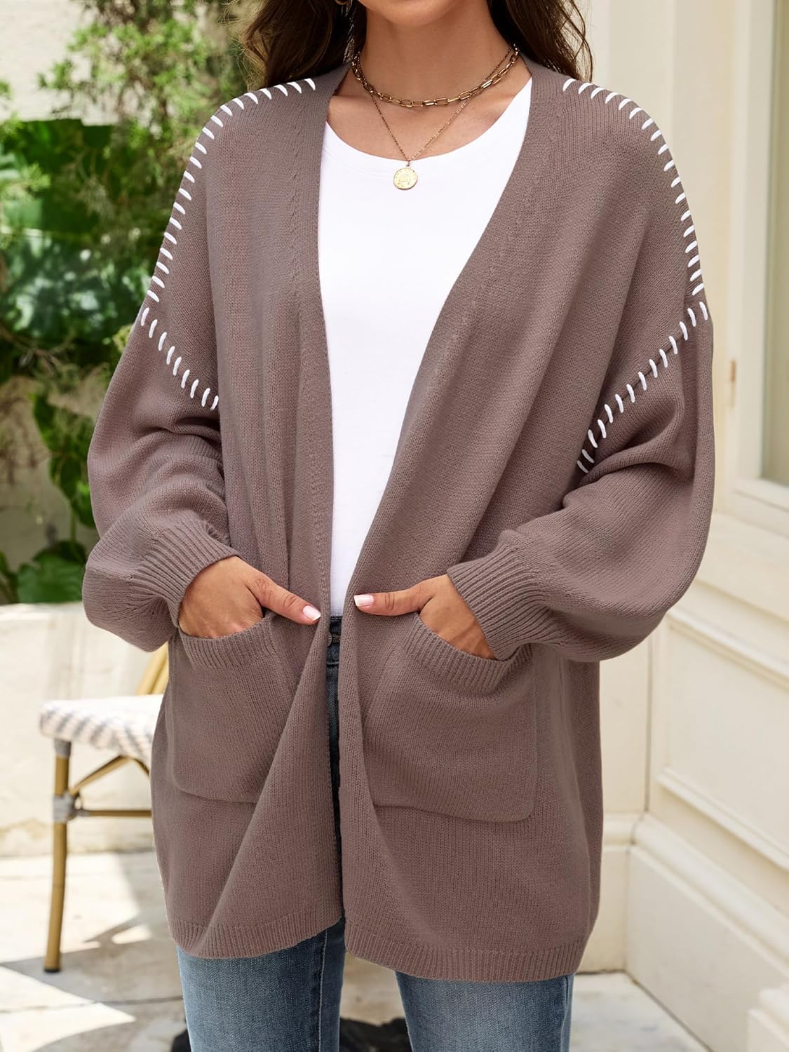 HDLTE Womens Oversized Cardigan Sweaters 2025 Fall Long Knit Open Front Sweater Trendy Outfits with Pockets - Image 3