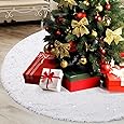 Faux Fur Christmas Tree Skirt 48 Inches, White Plush Skirt for Merry Christmas Party Christmas Tree Decoration, White Christmas Tree Skirt