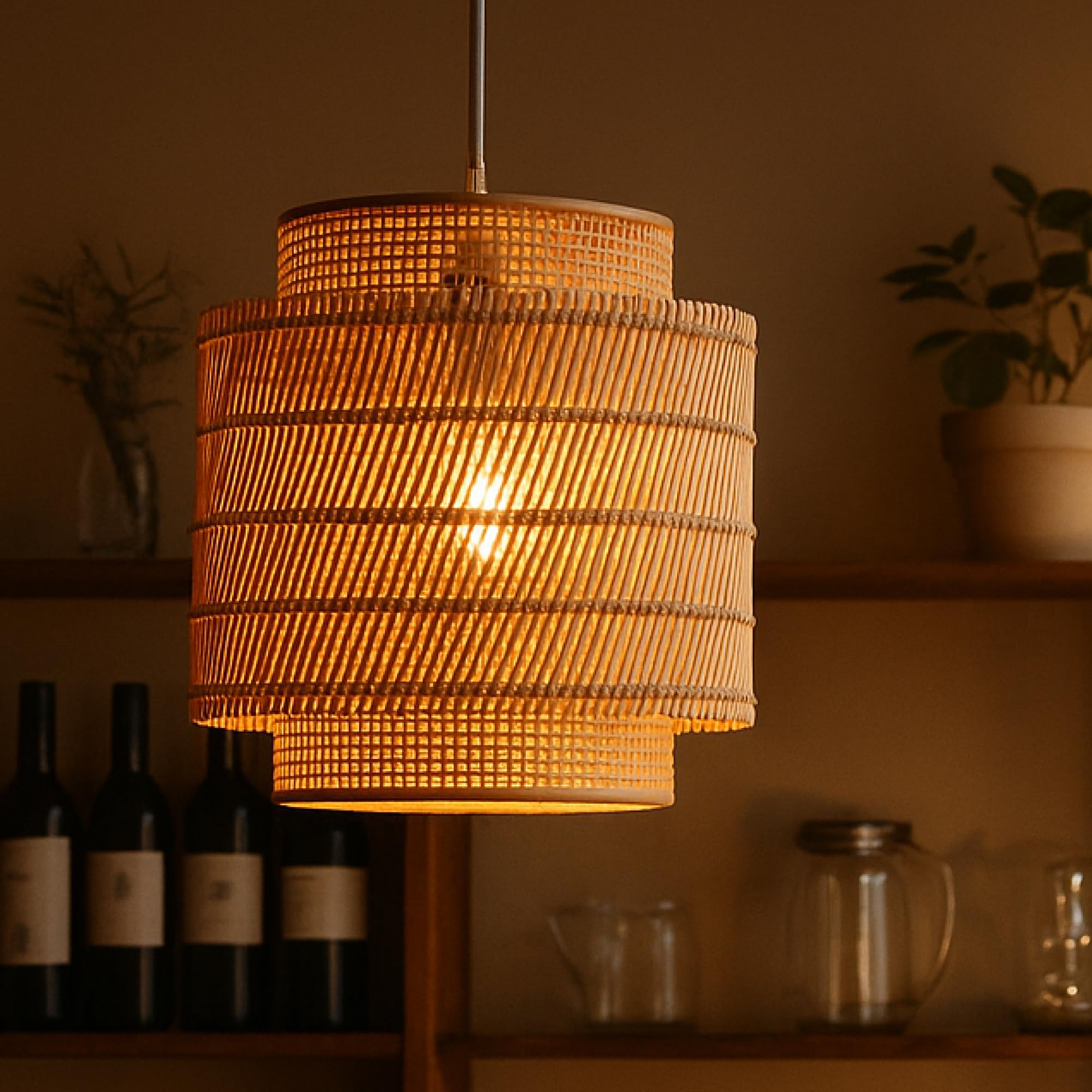 Habere India-All the Cultures Fabricating India Bamboo Ceiling Lamps | Cane Hanging Lights | Rattan Lamp Shade | Wicker Pendant Lamp for Living Room (Design 01: Dia: 23 x H: 25 cm)-image-44