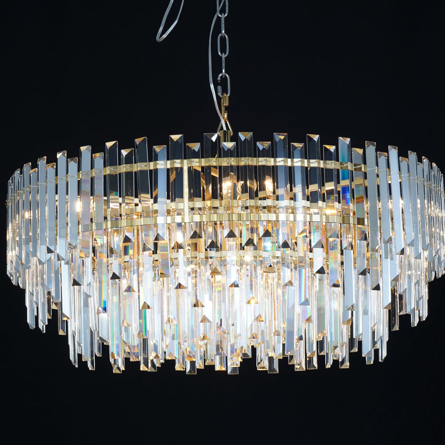 31.5" Modern Crystal Chandelier, 3-Tier Gold Pendant Light with 13 Lights, Luxury K9 Crystal Ceiling Fixture for Dining Room Living Room Foyer