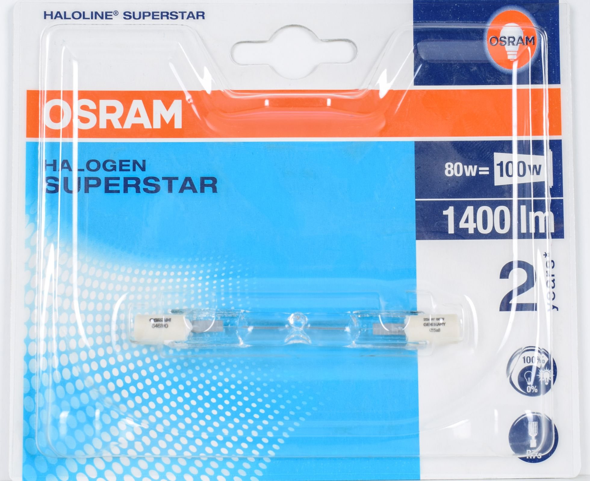 Osram – Lote de 10 bombillas halógenas. 80 W ~ 100 W R7S 1400 lúmenes, 2900 K Blanco cálido de linterna Tubo, 10 unidades)