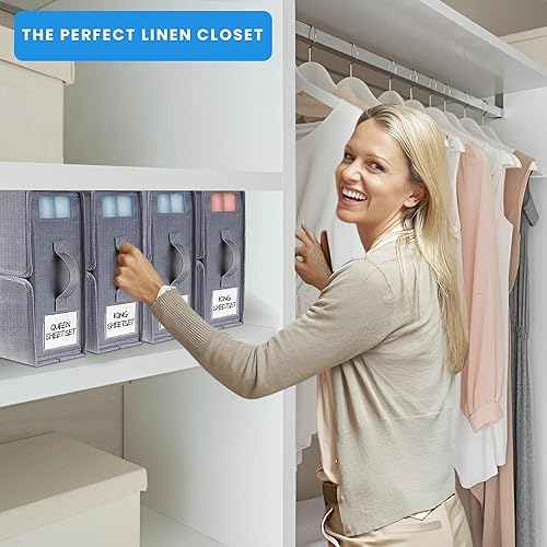 Miniatura 3 de VIOSHOP Paquete de 2 organizadores y almacenamiento de sábanas, organizador plegable de sábanas, organizadores de armario de lino y almacenamiento