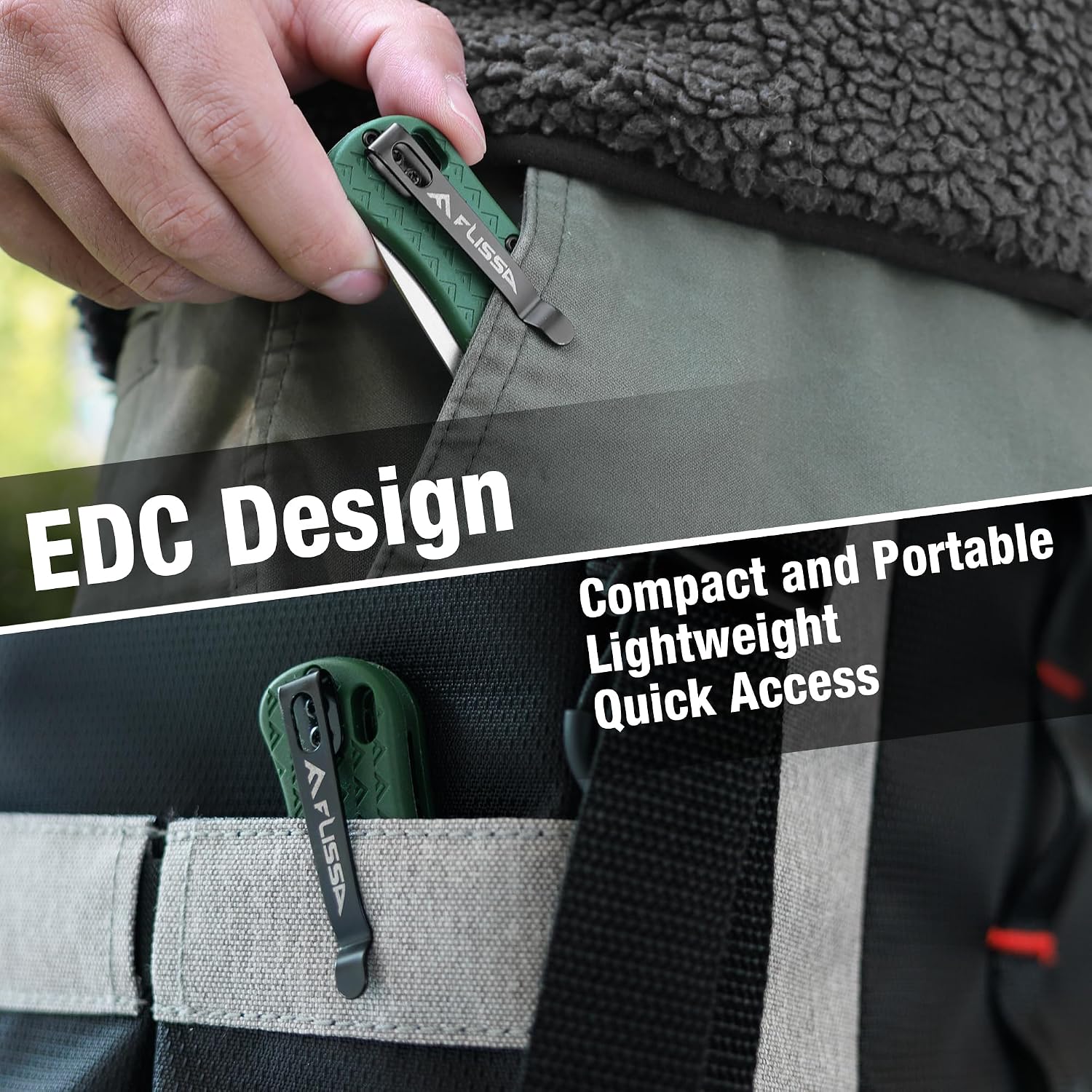 FLISSA 4.5" Folding Pocket Knife, Lightweight EDC Pocket Knife with Axis Lock, 3.2" AUS-8 Steel Blade, Sharp Camping Hiking Knife with Pocket Clip, Unique Tool Gift for Men, Dad (Green)