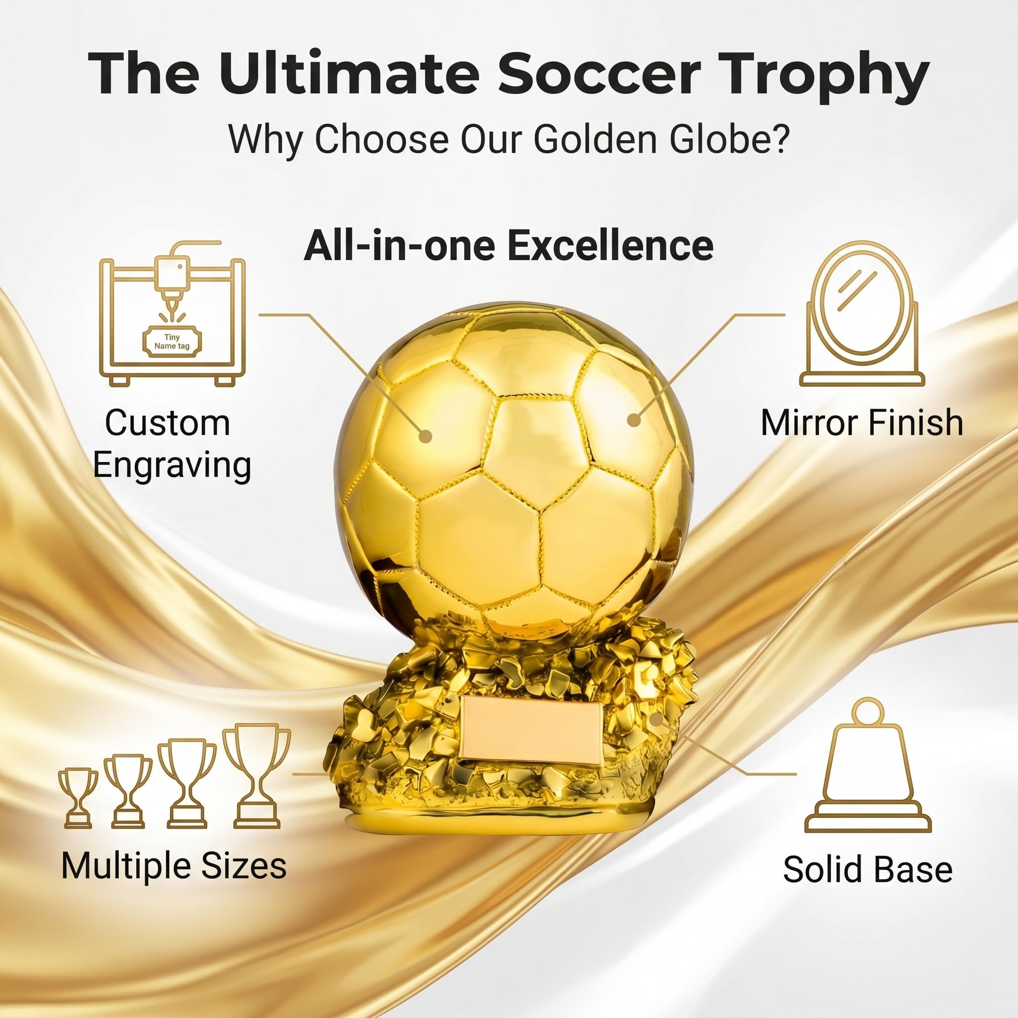 Replica Trofeo Gol Dorato, Premio Miglior Giocatore e Trofeo MVP per Tifosi di Calcio, Souvenir Regalo da Collezione in Resina