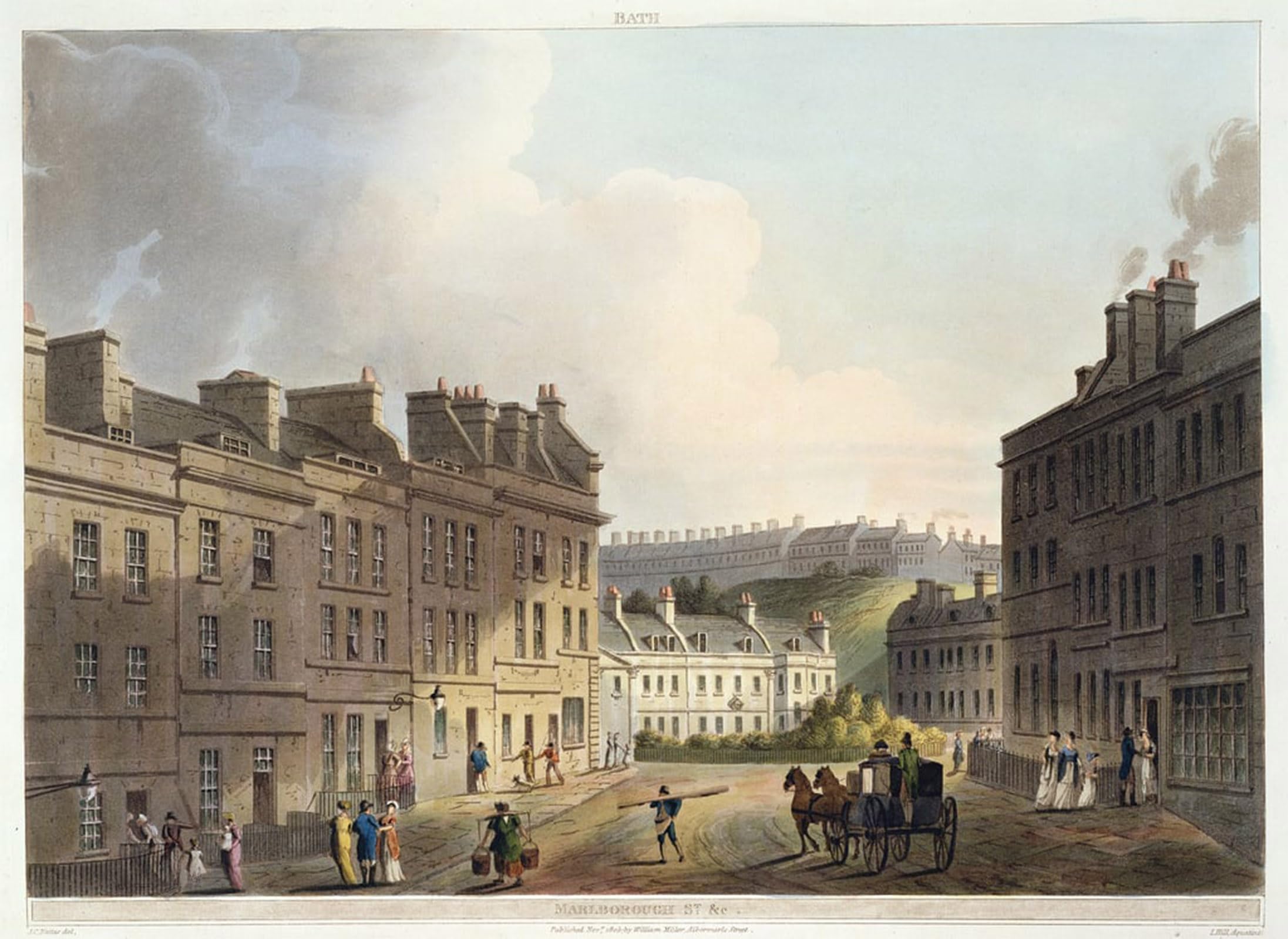 SERENDIPITP Abstract Painting Mural Print Picture Wall Decor Painting Marlborough Street From Bath Illustrated by Claude Nattes Vintage Wall Artwork for Home Decor 60x90cm