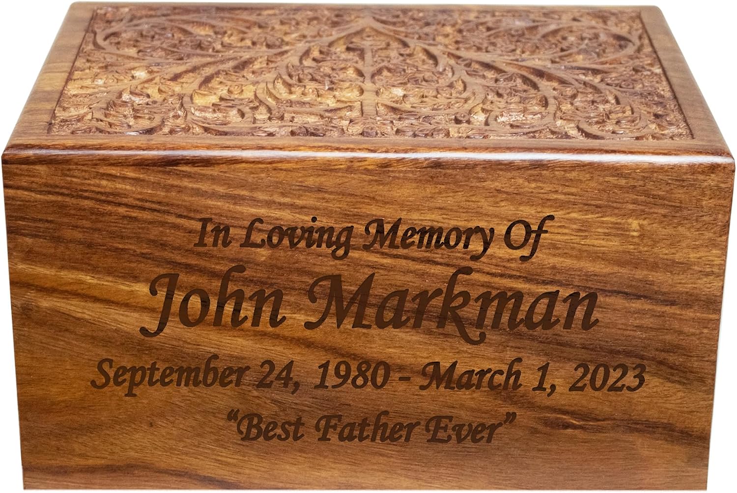 Adult Size Wooden Human Funeral Cremation Urn with Personalized Engraving