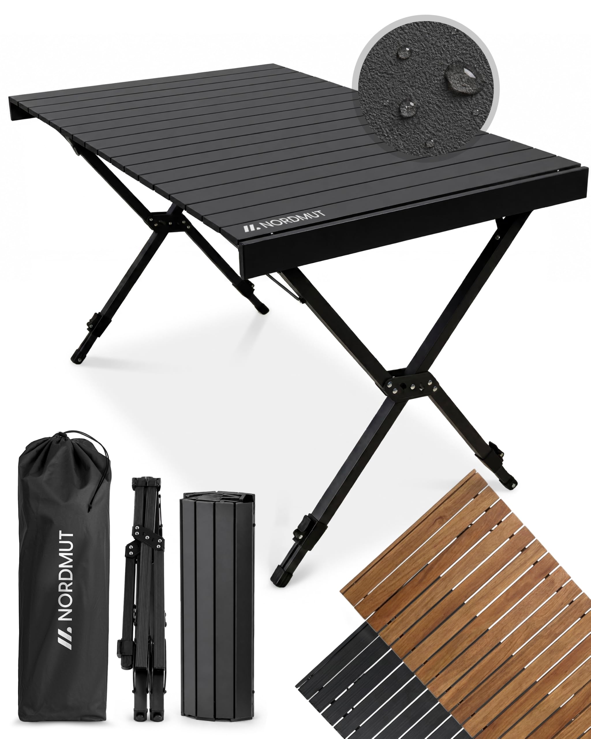 NORDMUT® Mesa de camping plegable – Mesa plegable de aluminio de alta calidad – Mesa de camping inoxidable regulable en altura con fácil montaje (antracita, 110 x 70 cm)