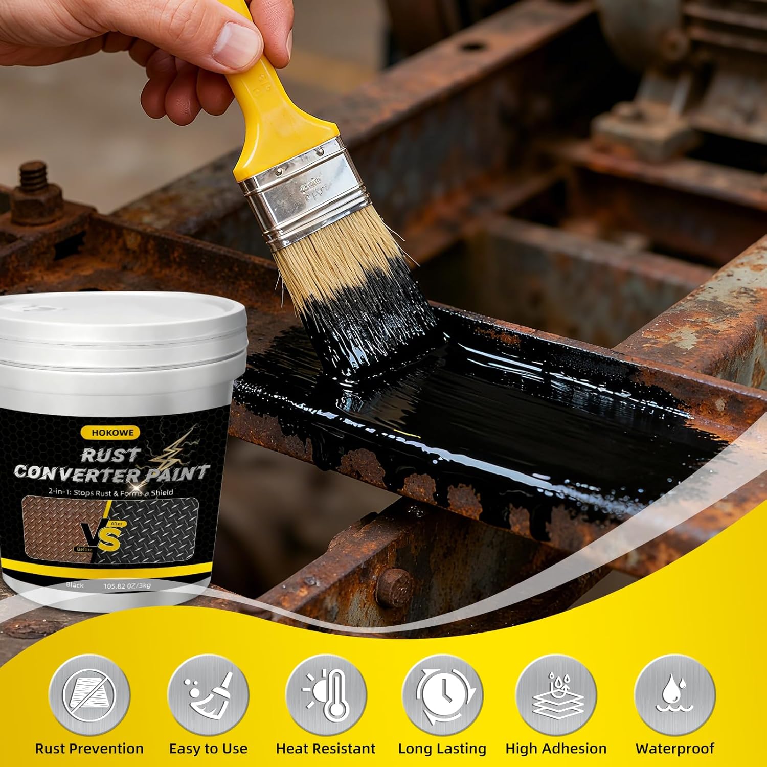 2-in-1 Rust Converter & Metal Primer 105.8oz Black - Rust Paint Inhibitor for Metal, Rust Reformer & Corrosion Protection, Anti Rust Coating for Automotive Frames, Trailers& More, Heat Resistant