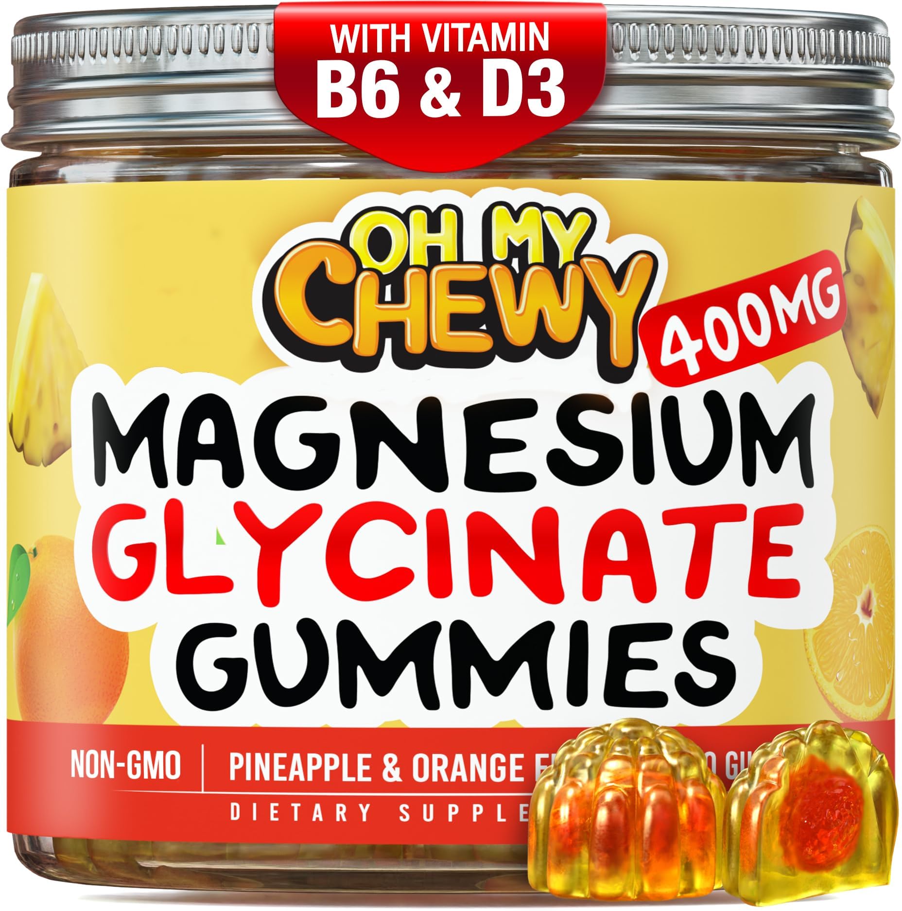 Center-Filled Magnesium Glycinate Gummies 400MG - High Absorption for Kids, Teens & Adults - Supplement for Sleep, Calm & Muscle Relaxation with B6 & D3 - Gluten Free & Vegan Friendly - 120 Count