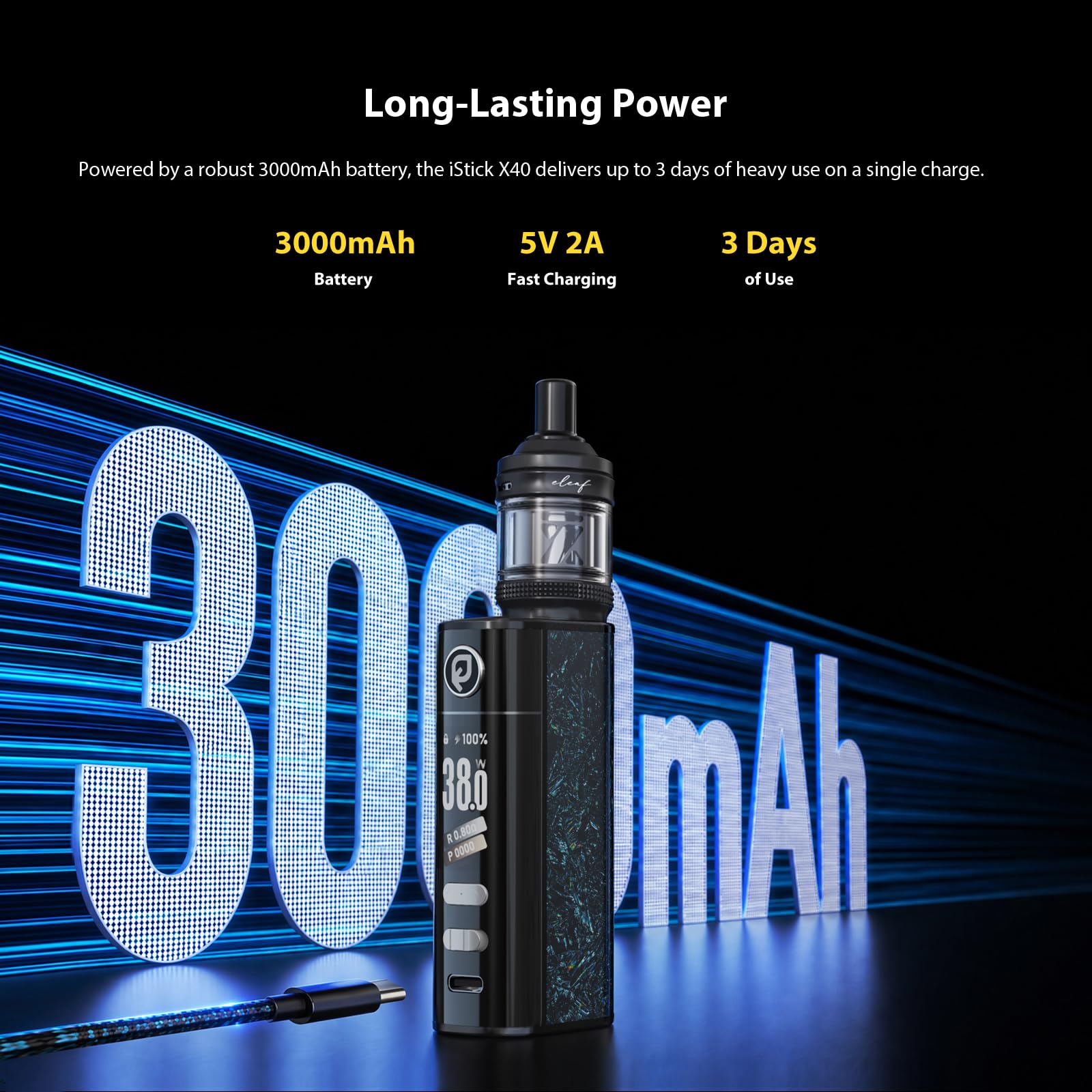 Eleaf iStick X40 + GTL X Tank Kit 3000mAh 40W vape mit austauschbarem Akku nikotinfrei Schwarz